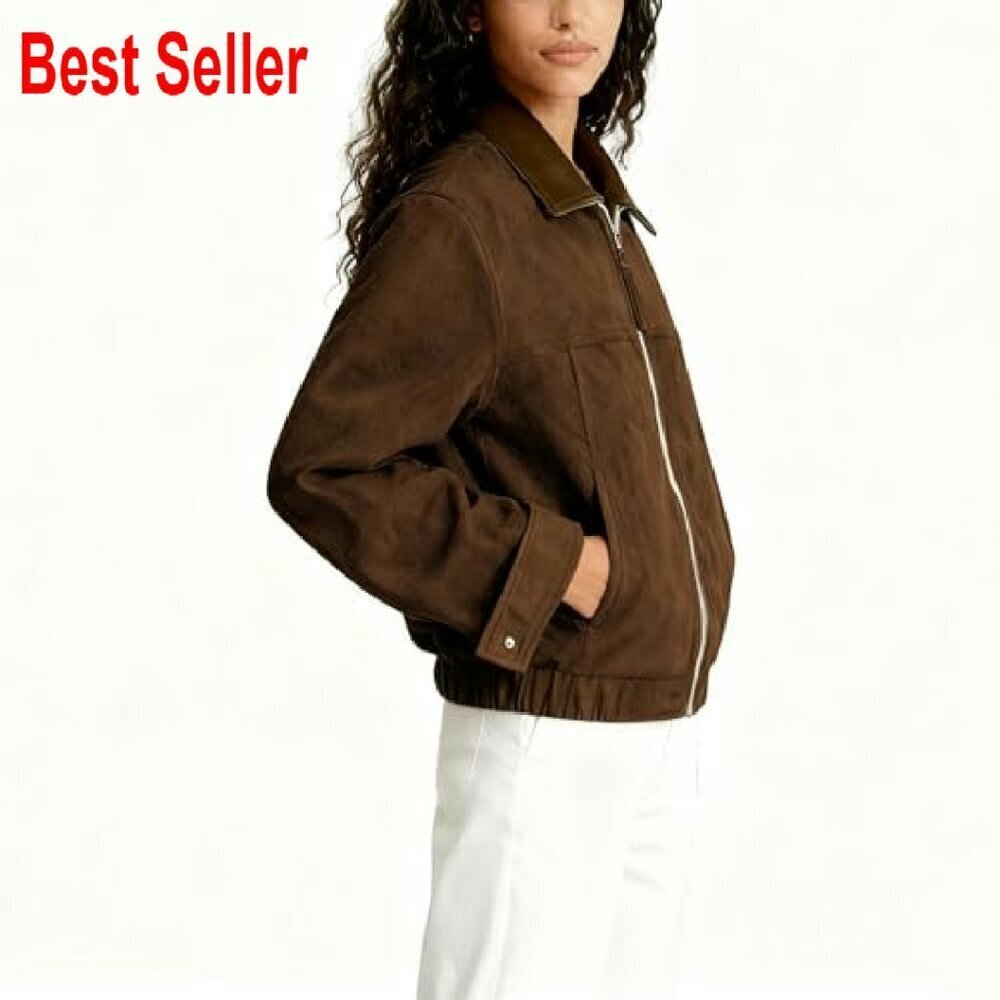 Faux Suede Cropped Jacket Utility Barn Coat Chic Y2K Retro Fall Outwear - Picture 6 of 8